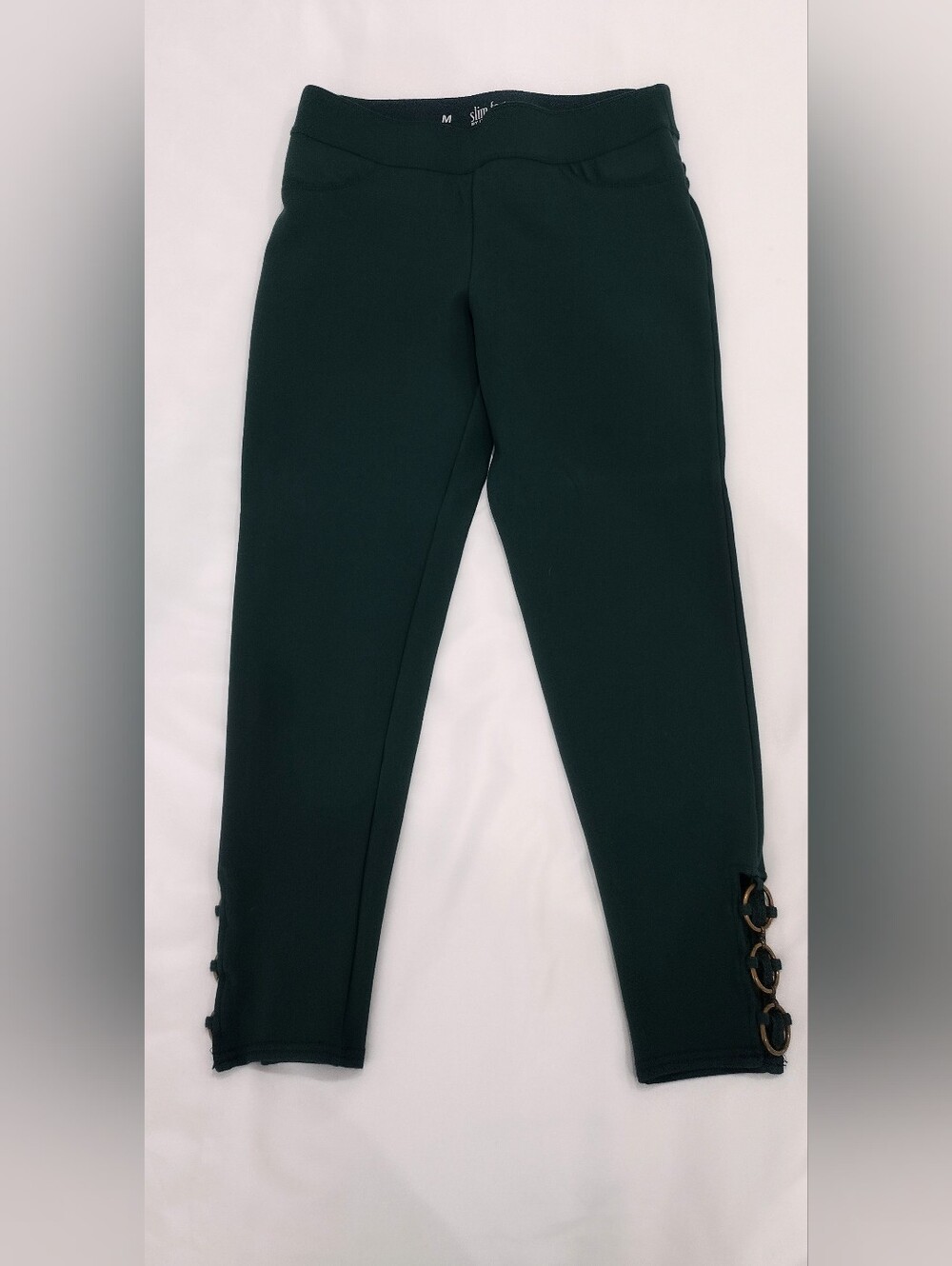 Investments Dark Green Ankle Pants with Side Ring Detail